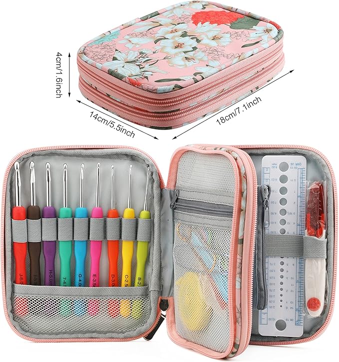 Looen Crochet Hooks Set-Yarn Needles Coloured Aluminum with Storage Case Rubbery Handle Ergonomic Comfort Grip DIY Craft Handmake Kit 47pcs