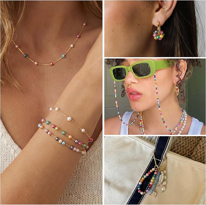 BONNY BOXX 4880 PCs Pearl Beads Set for Jewelry Making, 4MM Round ABS Faux Pearls with Holes for Bracelets, Necklaces, Earrings, Vase Filler