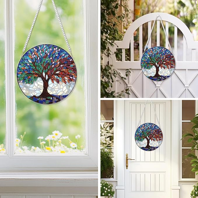 EOBROMD Diamond Hanging Art Kits for Adults, Colorful Tree of Life DIY Special Shaped Rhinestone Kits for Adults, Diamond Art Painting Suncatcher, Window Pendants Home Garden Wall Hanging Ornament