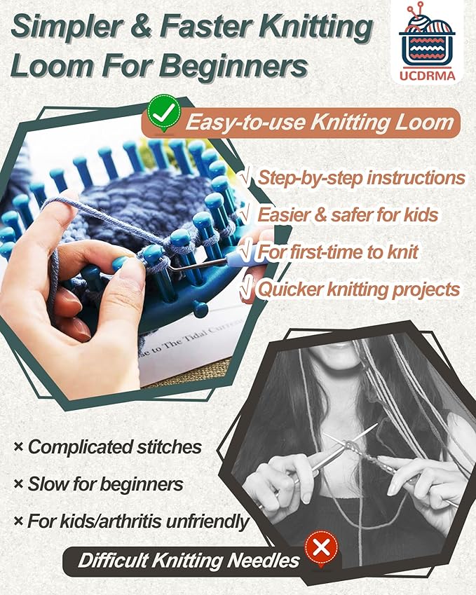 UCDRMA Knitting Looms for Beginners, Crochet Loom Knitting Kit with Step-by-Step Instructions, Cost-Effective 3 Size Round Knitting Loom, Easy & Quick Hat Knitting Loom Set/Scarf Loom Knitting Set