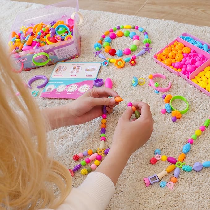 nexbox crafts jewelry making kit for girls - toddler pop beads toys sets for kids, necklace, bracelet, headmaking and ring, ideas birthday gifts age 3 4 5 6 7 8 years old