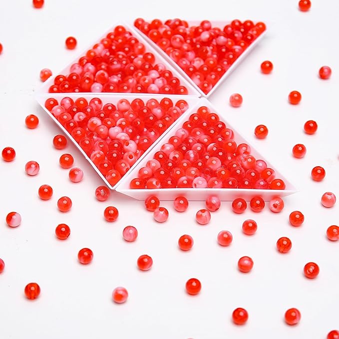 bonny boxx 1000pcs 6mm red jade round beads, smooth acrylic balls, plastic resin gumball bubblegum chunky beads for necklace & bracelet making, crafting supplies