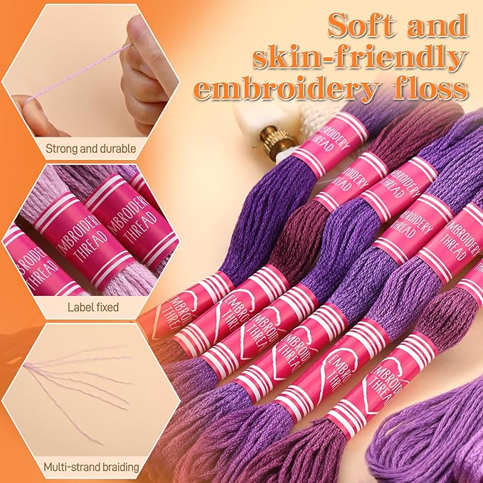 Embroidery Floss,12 Skeins Purple Embroidery Thread,Friendship Bracelet String for DIY Making,Embroidery Crafts