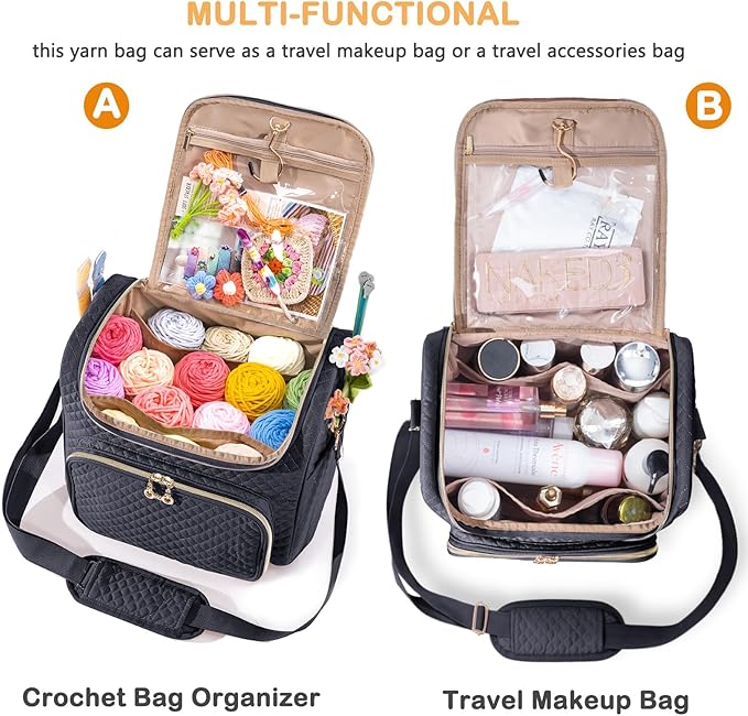 Crochet Bag Organizer - Quilted Storage Bag with Hanging Hook, Knitting & Yarn Tote for Crochet Accessories, Mother's Day Gift