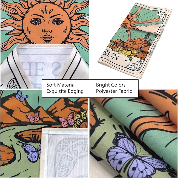 aipon tarot tapestry cute tarot card tapestries 3 pack sun moon star green floral flower small aesthetic tapestry wall hanging for bedroom living room dorm (15'' × 20'')