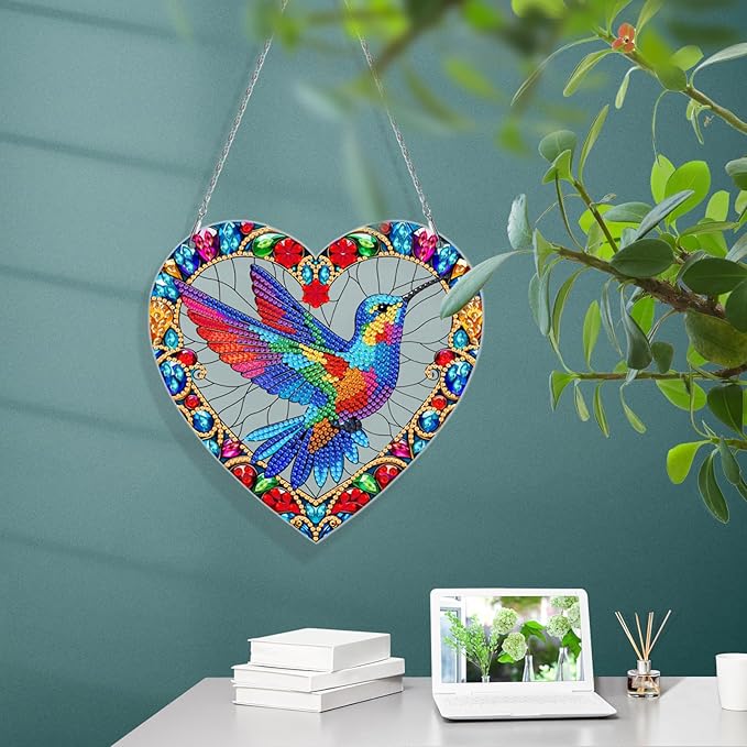 MaiYiYi 3 PCS Hanging Diamond Art Pendant Painting Kit Colorful Bird Diamond Art Ornaments Bird Diamond Painting Ornaments for Adult Home Wall Window Art Decor (13.58X7.48 inch)