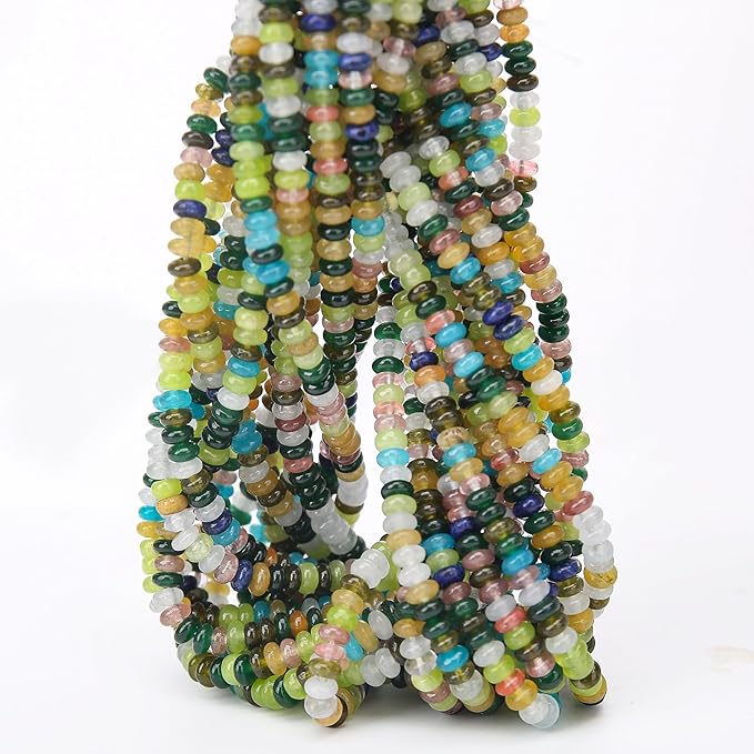 2 Strands (300PCs) Mix Color Rondelle Beads, 2 * 4mm Gemstone Loose Spacer Abacus Disk Beads for DIY Bracelet Necklace Earrings Jewelry Making, Craft Supplies Beading Kit (Type 3)