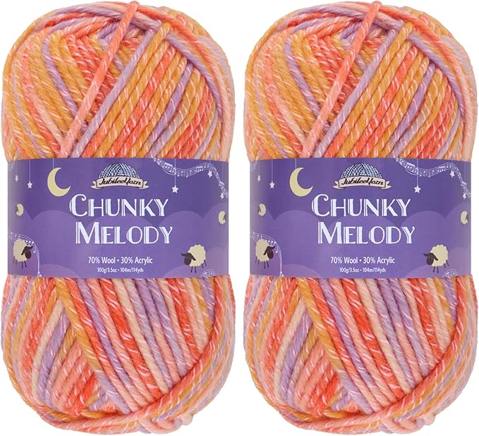 JubileeYarn Chunky Melody Yarn - 100g/Skein Bulky Wool Blend - Birthday Party - 2 Skeins