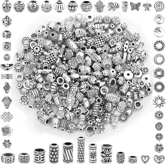 350 Pcs Silver Spacer Beads for Jewelry Making, Mixed Bulk Random Styles Metal Beads for Bracelets, Necklace, Earring Jewelry Making