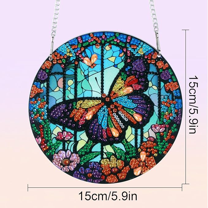 Tontut Hanging Decorations Diamond Painting Kits, Window Pendant DIY Butterfly Flower Diamond Painting, Special Shape Diamonds Art Home Wall Garden Window Decoration