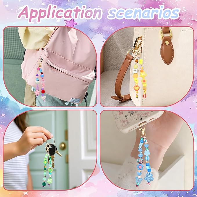 ASTNIC 618 Pcs Keyring Making Kit with Keychain, Letter Beads & Pony Beads for Phone Charm, DIY Beaded Keychain Making Kits for Bag Charm, Personalised Gifts for Women, Jewelry Making Kit
