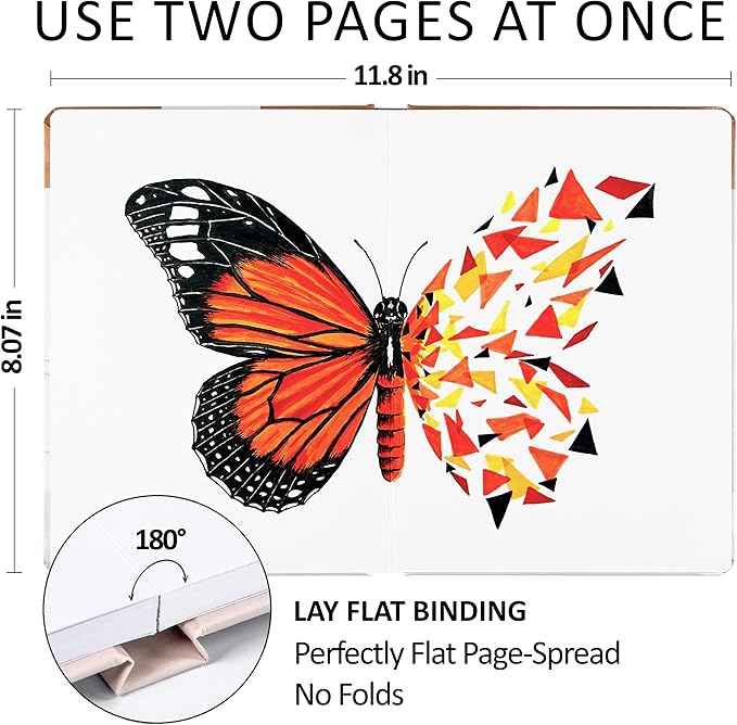 Sketch Book Hardcover 60 Pages Thick 500 GSM / 230 lb Acid Free Paper Lay Flat Bound for Drawing and Sketching 6,14” x 8,25” for Kids and Adults Beginners and Professionals Eco Friendly