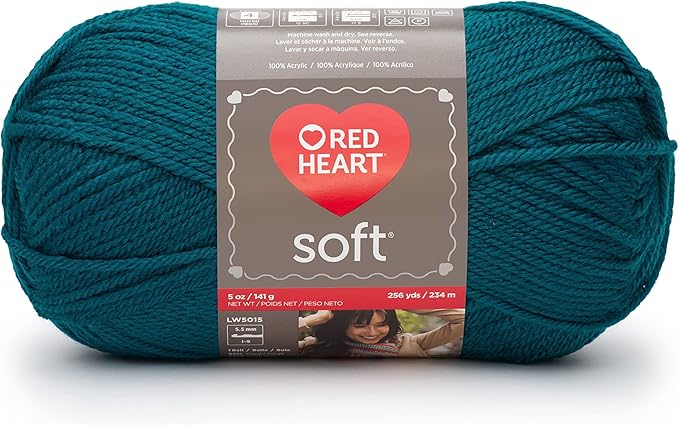 Red Heart Soft Teal Yarn - 3 Pack of 141g/5oz - Acrylic - 4 Medium (Worsted) - 256 Yards - Knitting/Crochet