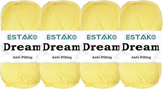 Estako Dream, (4 Skeins Pack) 100% Microfiber Acrylic Yarn, Soft, Super Fino/Fingering Weight (1) for Crochet and Knitting (4 x 3.5 Oz) / (4 x 382 Yrds) (72008 - Light Yellow)