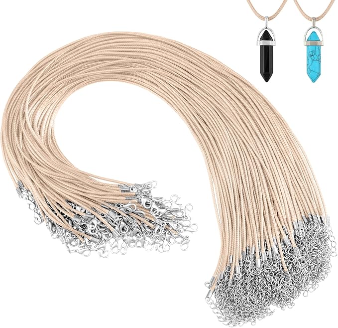Tudomro 100 Pieces Waxed Leather Necklace Cord Bulk with Clasp Necklace Bracelet Chains String Rope Cord for Jewelry Making Pendants Charms(Khaki,20 Inch)