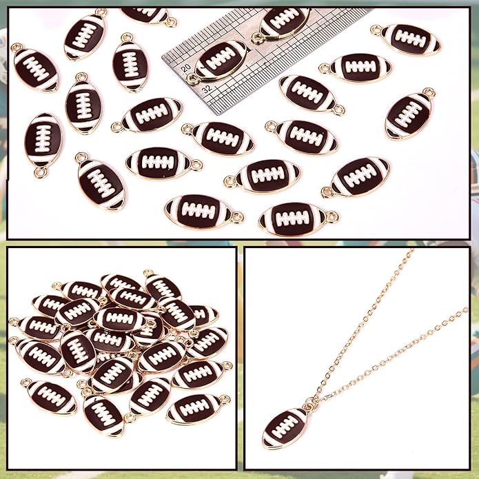 NVENF 30PCS Football Charms for Jewelry Making, Enamel Football Charms for Bracelet Necklace Earrings Making, Red Black White Blue Purple Orange Game Day Football Charm Bulk