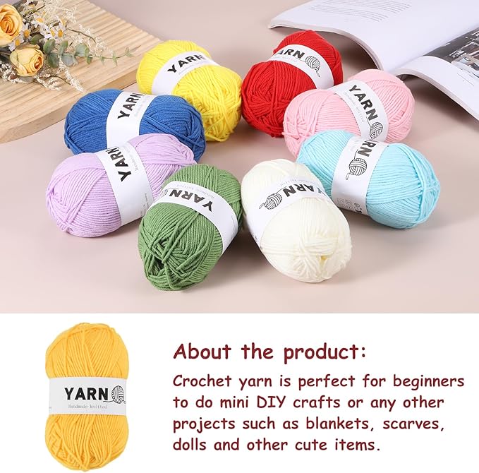 6Pcs Yellow Acrylic Yarn 790 Yard 4 Ply Soft Crochet Yarns Sport Weight Yarn,[for DIY Crocheting Knitting Craft Blankets Hats]-300g