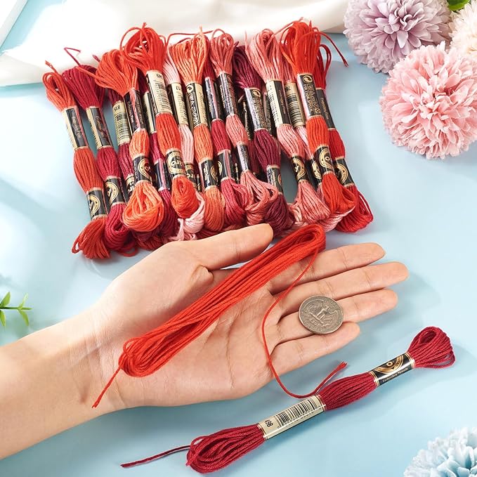 FASHEWELRY 210 Yards Handmade Polyester Embroidery Floss Red Crewel Cross Stitch Threads 1mm 6-Ply Embroidery Thread Bulk for Beginners Adult DIY Sewing Knitting Supplies