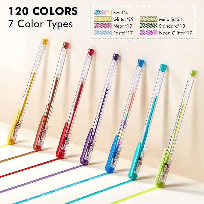 Shuttle Art 120 Unique Colors (No Duplicates) Gel Pens Gel Pen Set for Adult Coloring Books Art Markers (Pack of 2)