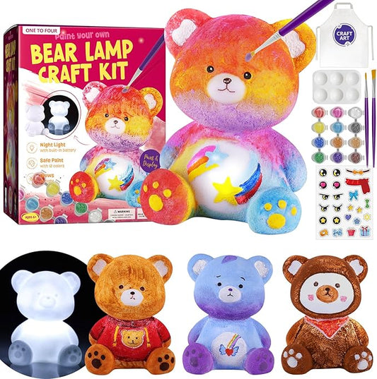 paint your own bear lamp kit, art supplies bear painting kit for kids 6-12, arts and crafts for kids ages 8-12, bear toy girls boys halloween birthday christmas gifts ages 3 4 5 6 7 8 9 10 11 12+