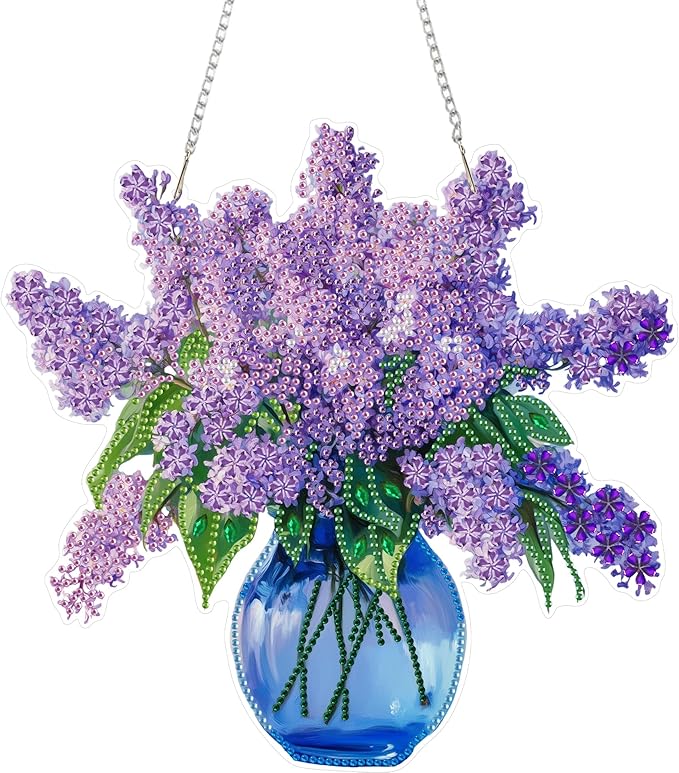 Eiflow DIY Hanging Diamond Art Kit Violet Flower, Acrylic Diamonds Painting Pendant Board Kit Flower, 5D Gem Art Ornament Kit for Adults, Double Sided