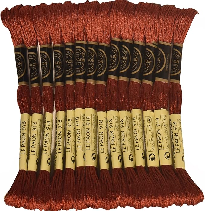 LE PAON Embroidery Floss, 14-Pack Six Strands 100% Long Staple Cotton Embroidery Thread, 8.7-Yard，Color Number：918, Dark Red Copper