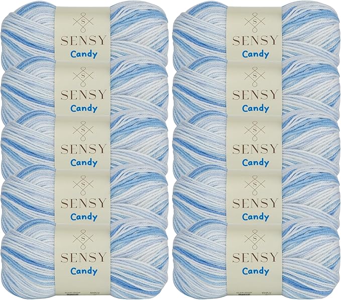 Sensy Candy Yarn - 10 Skeins, 3.5 oz, 251 Yards, Multicolor for Crocheting and Knitting, Light Gauge 3
