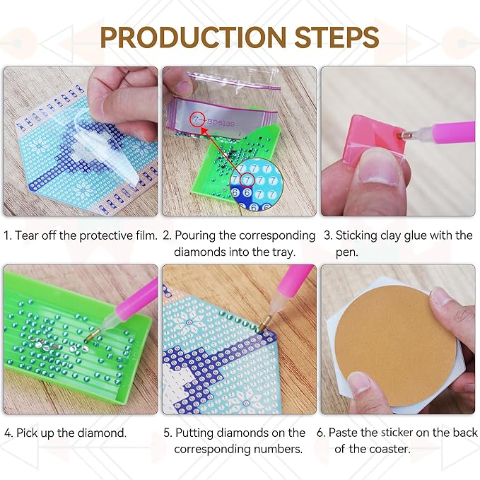 Vcekract Diamond Painting Coasters Kits, 6 Pieces Hexagon Diamond Painting Coasters with Holder, DIY Diamond Art for Adults, Diamond Painting Kit for Beginners