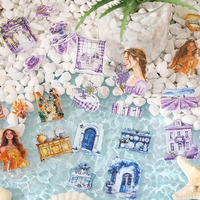 500PCS Scrapbook Stickers Kit, Retro House Coconut Tree Flowers People Transparent Waterproof Pet Stickers Set, Aesthetic Junk Journal Supplies for Scrapbooking, Journaling, Collage, DIY Art Crafts