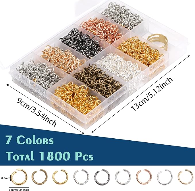 6 mm Jump Rings for Jewelry Making 7 Colors 1800 Pcs Stainless Steel Jump Rings with Open/Close Tools for Necklace Bracelet Repair Keychains Jewelry Making Supplies(6mm/0.24")