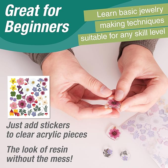 Faber-Castell Pressed Floral Acrylic Earrings - Create 3 Earrings, Jewelry Making Kit and Crafts for Adults, Pressed Floral Earring Making Kit, Easter Basket Stuffers