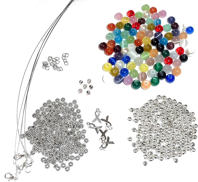 DIY Craft Beading Kit, Everything to Make Cancer Awareness Bracelets, Uses Wire, Crimps and Clasps, Fundraising and Gifts (Multi Colored All Cancers 6mm Beads - Makes 5)