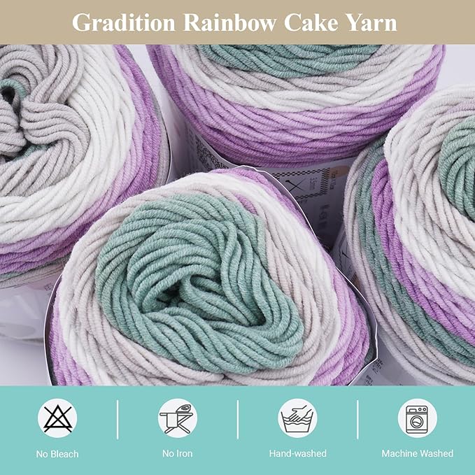 Ombre Cake Yarn for Crocheting 4PCS Gradient Yarn Cake-4x100g 45% Cotton 55% Acrylic Rainbow Cotton Yarn for Knitting,Shawls,Blankets,Scarves,Garments(Purple)