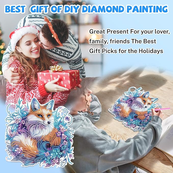 Bowetile Fox Diamond Art Hanging Kits for Adults, 5D Special Shape Diamond Painting Animal Pendant Kits, Gem Art Suncatchers Painting Window Ornament for Home Garden Wall Decor