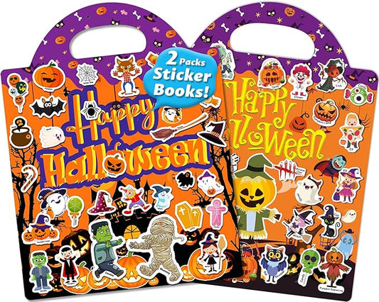walenced reusable sticker book for toddlers, stickers for kids, toddler sticker book, toddler craft activities, toddler travel toys ages 3 and up boy girl birthday gifts - halloween