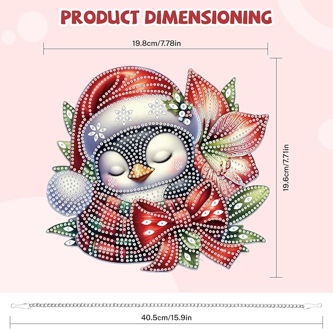 Bowetile Christmas Diamond Art Hanging Kits for Adults, Penguin Diamond Art Suncatchers, 5D Special Shape Diamond Painting Pendant Window Ornament Christmas Gifts for Home Door Wall Decor