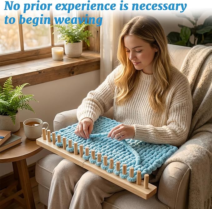 cenoz 30" Beechwood Chunky Knitting Blanket Loom Kit - Adjustable Size Hand Knitting Loom for DIY Throw Chunky Yarn Blankets Scarves Rugs, No Needles Required, Blanket Loom Gift for Beginners Starter