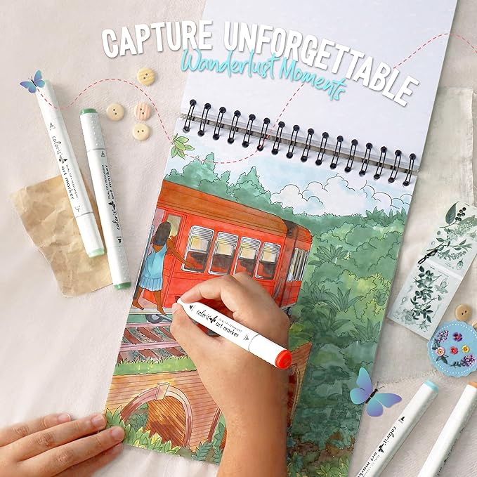 ColorIt Lost in Translation Spiral Bound Adult Coloring Book, 50 Single-Sided Designs of Unique Travel Destinations & Attractions, Thick Paper, Perforated Paper, Lay Flat Hardback Cover, & Ink Blotter