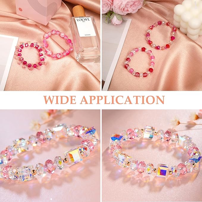 1000pcs Glass Beads for Jewelry Making Colorful Rainbow Craft Crystal Beads with Loose Beads Sparkly Beads for DIY Necklace Bracelet Earring(Red/Pink)