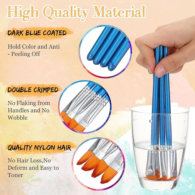 Sherr 48 Pcs Paint Brush Set Bulk Acrylic Brush Wood Paint for Detail Art Crafts Kids Artist Adult Watercolor Oil Face Body(0.7 Inch,Filbert Style)
