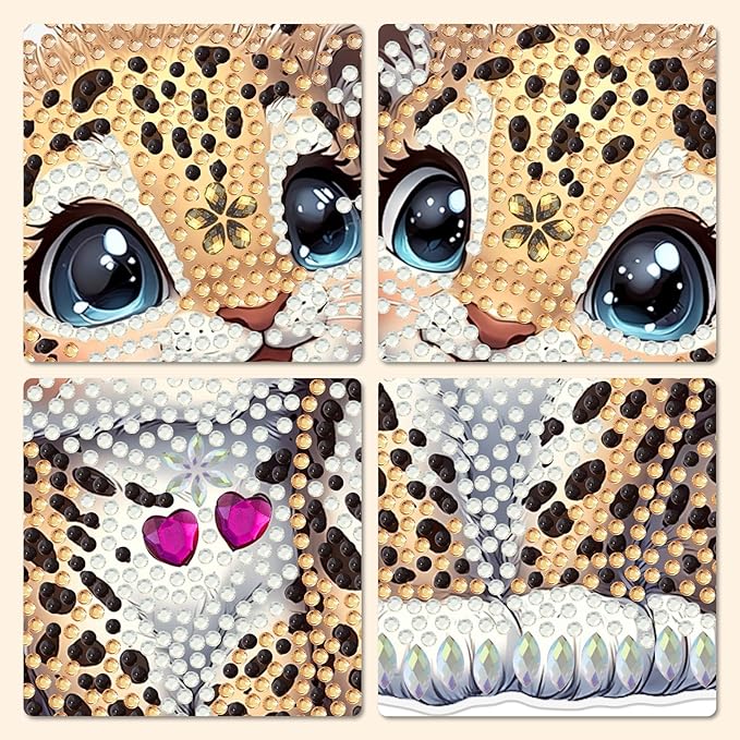 MXJSUA Two Leopard Diamond Art Hanging Kits for Adults Beginners, DIY Acrylic Special Shaped Crystal Diamond Gem Drills Pendant Art Painting Ornament for Home Wall Decor Gift 8x8 inch