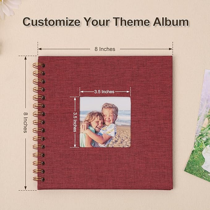 Scrapbook Photo Album 8x8 Inches 40 Pages Hardcover Kraft Paper Linen Cover Scrap Book Memory Book DIY Scrapbook Albums for Wedding Baby Boyfriend Travel Anniversary Family, Red