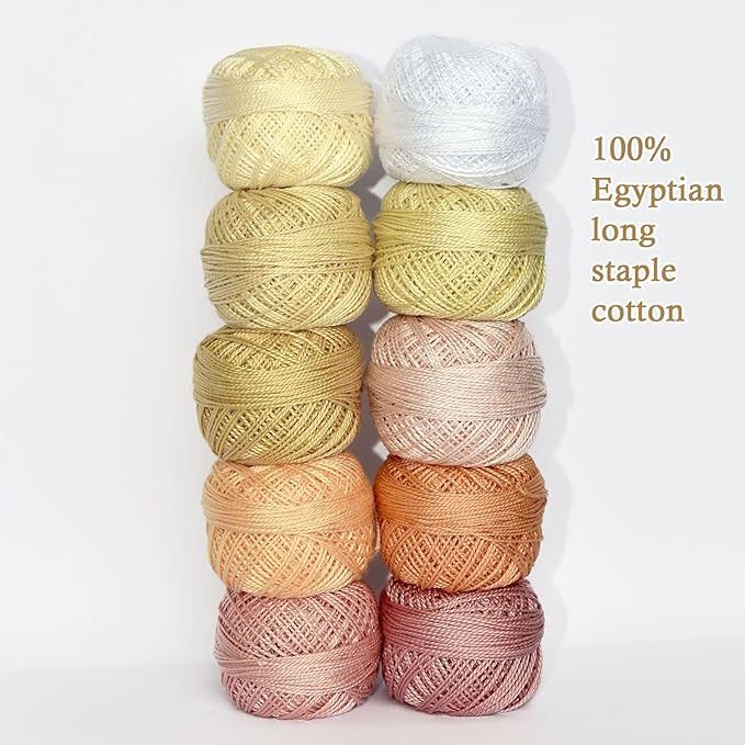 Double Mercerized Egyptian Long Staple Cotton Pearl Thread Ball 10 Grams Rainbow Color Embroidery Thread 10 Colors per Box for Crochet Hardanger Cross Stitch Hand Embroidery,Light Flesh Color Series