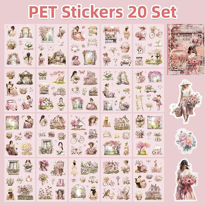 Uideyvi Dream Theme Sticker Scrapbooking Supplies for Junk Journal, 20 Sheets PET Stickers(TZ-001-007)