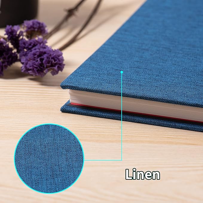Large Photo Album Self Adhesive 4x6 8x10 10x12 13"x12.8" Magnetic Scrapbook Album 12.6"x11" Inch 60 Sticky Pages Linen Cover DIY Photo Album with A Metallic Pen and DIY Stickers(Blue)