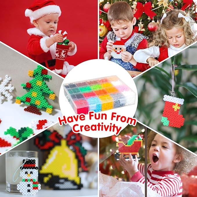 LULUETPUE Christmas Fuse Beads Kit, 7000PC 5MM Melty Beads Set, Iron Melting Bead Craft Kit with Pegboards,Ironing Paper, Arts and Crafts Set for Boys Girls Xmas Birthday