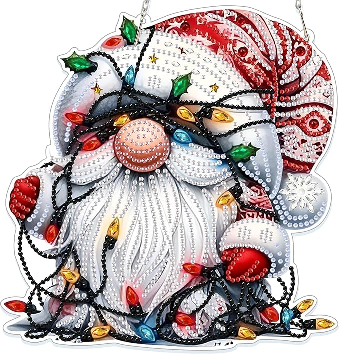 GHHKUD Hanging Diamond Art Christmas Pendants Kits, DIY Hanging Decoration Double Sided Gnomes Diamond Pinting Ornaments for Adults Kids Gifts for Home Decor