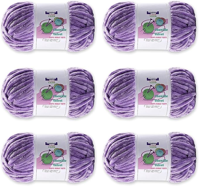6 Skeins Velvet Chunky Yarn, Chenille for Crocheting and Hand Knitting, Blanket for Making Scarves and Knitting Projects - Amigurumi Crochet Yarns (6×3.5oz, 6×87.5yds)