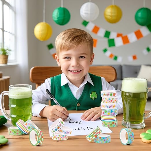 Lucky Pattern Washi Tape - 12 Rolls Lucky Marshmallow Shamrock Rainbow Pot of Gold Horseshoe Scrapbook Washi Decorative Tape Set School Office Scrapbooking Junk Journal Supplies DIY Craft