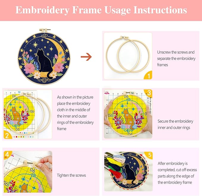 Zhenqing Cat Stamped Cross Stitch Kits for Adults Beginners, DIY Animals Cross Stitch Patterns Kits Printed Needlepoint Kits,Crafts Embroidery Kits for Home Decor-Cat-Themed 4-Piece Set(69207)